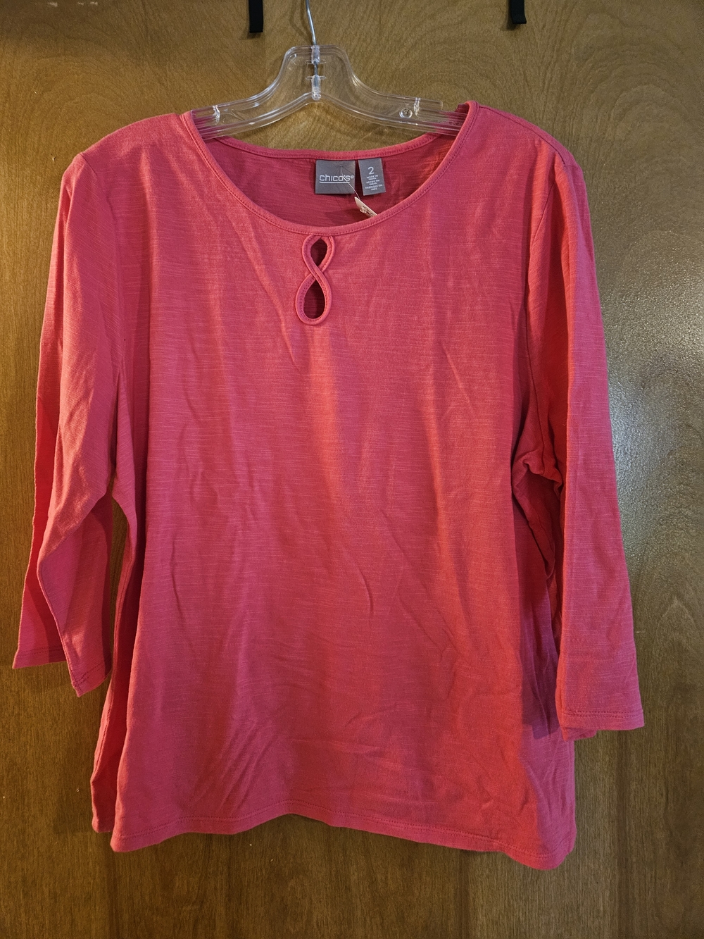 Chico's Coral Pink Keyhole Neck Long Sleeve Tee